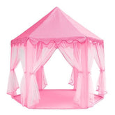 Cort copii castel 135x140 cm forma hexagonala 6 intrari pliabil roz
